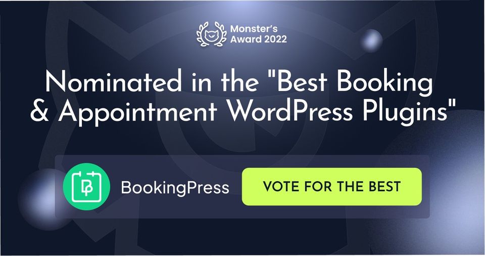 We have participated in the “Best Booking &amp; Appointment WordPress Plugins” award by TemplateMonster.

To win this outstanding award, we only need a small favor from your end.

Vote now to the BookingPress: templatemonster.com/awards/categor…

#bookingservices #Bookingplugin #awards
