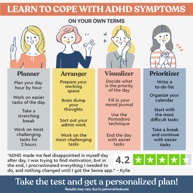 SensaHealth's tweet photo. Managing ADHD is a process, not a one-time fix. That’s why the Sensa app is packed with CBT (Cognitive Behavioral Therapy) techniques, everyday lessons, and calming exercises.
