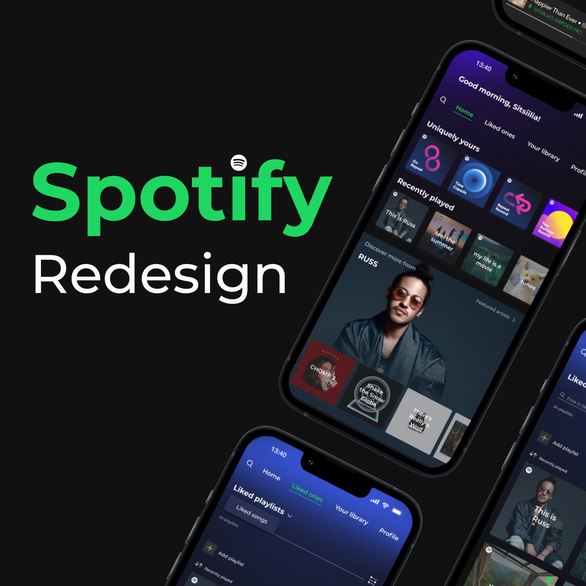 sitsiilia's tweet photo. A while ago I did a redesign of Spotify and I thought to share it here as well. As I use Spotify every single day, it was fun to think of my own perspective on how to make some changes. 🙌 #Spotify #spotifyredesign #uidesign #figma https://t.co/muhDatf06d