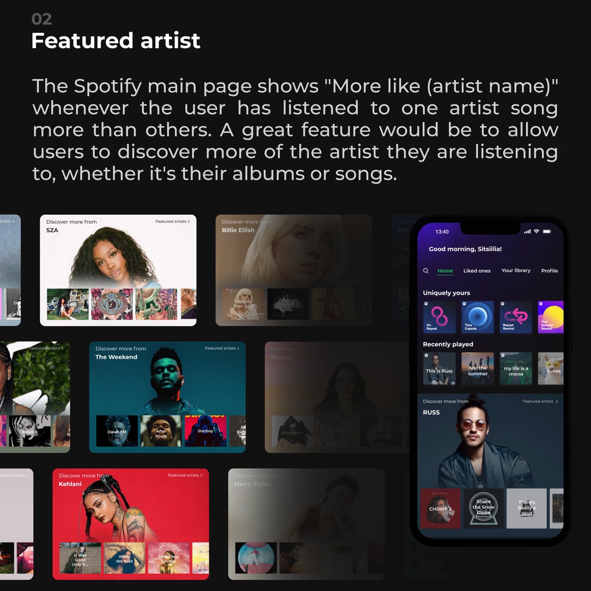 sitsiilia's tweet photo. A while ago I did a redesign of Spotify and I thought to share it here as well. As I use Spotify every single day, it was fun to think of my own perspective on how to make some changes. 🙌 #Spotify #spotifyredesign #uidesign #figma https://t.co/muhDatf06d