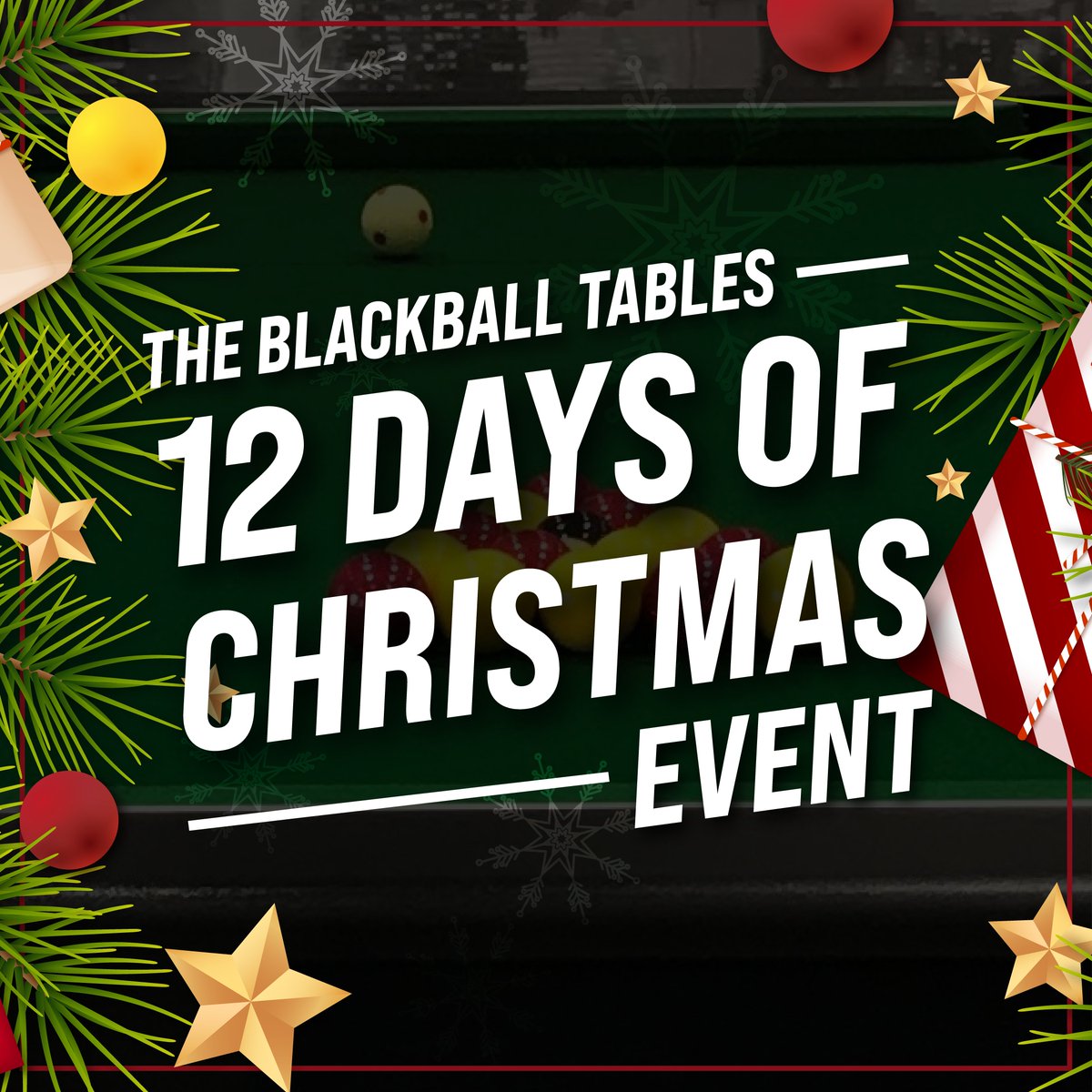 The infamous Blackball Tables 12 Days of Christmas event is almost upon us!⏳⏳

Follow us on social media or visit our website for live updates on regular special offers from the 1st - 18th of December.❄️🎱

#12daysofchristmas #12daysofxmas #blackballtables