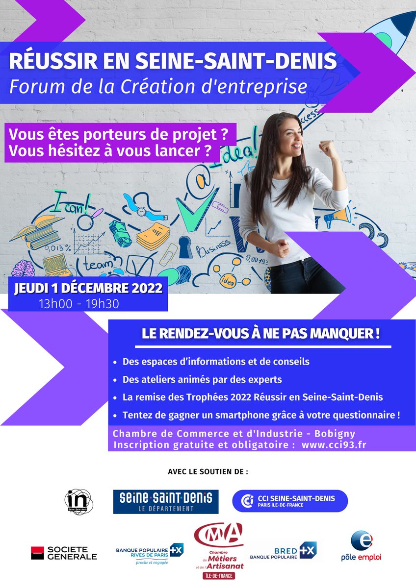 [J-1]Forum Réussir en Seine-Saint-Denis
Vous êtes porteurs de #projet ?
Vous hésitez à vous lancer ?
🌯RDV à ne pas manquer !
💡Espace d'info et conseil
💡Ateliers animés par des experts
💡Remise des Trophées 2022
ICI 👉  cciparisidf.fr/57zxgn4