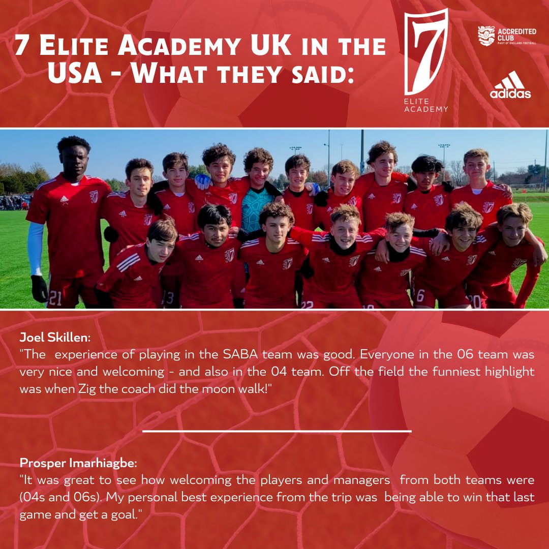7EliteAcademyUK's tweet photo. DEVELOPMENT 🇬🇧🇺🇸🇹🇿 We've gathered some of the best quotes from our players who travelled to the USA to play in the @BethesdaCup as part of our #PlayerPathway with @7EliteSaba ✈️⚽🎓

#7EliteAcademyUK | @AFCLiverpoolU21 | @AFCLiverpool | @accesssportcoll | @Liverpool_CFA https://t.co/9RfTsmkC9v
