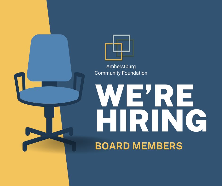 AMHERSTBURG needs U! Believe Amherstburg is a great place to visit and an even better place to live? The Amherstburg Community Foundation has Board of Director openings. If you would like to contribute, submit your resume to admin@amherstburgfoundation.org.