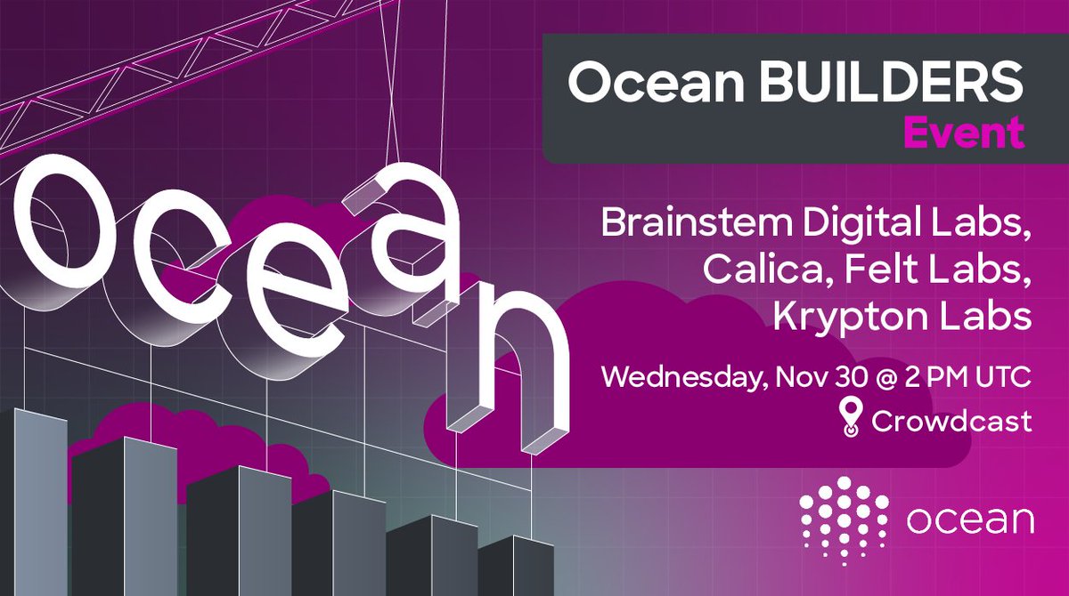 oceanprotocol's tweet photo. ⏰Happening in 1 hour! Are you coming?!👀
We are kicking off the first edition of Ocean Builders🏗️ 📅TODAY @ 14:00 PM UTC!
Today's featured guests?🔥
🎙️@Brainstemhealth, @CalicaXYZ, @FELT_labs & #Kryptonlabs!
#BUIDL https://t.co/lQivQ6Nhum