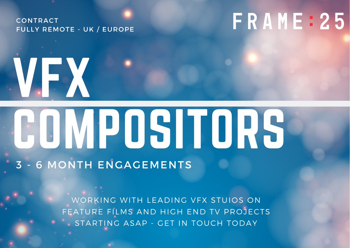 We are looking for experienced VFX Compers with creative flair to get in involoved with some of the biggest productions in 2023! Get in touch for more details!
ow.ly/Okts50LQXBt