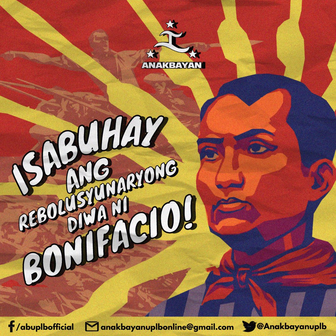 AnakbayanUPLB_'s tweet photo. Makiisa sa selebrasyon ng isa nanamang taon ng masikhay na kilusan ng Anakbayan, at ang pagalala sa kaarawan ng ating tunay na pambansang bayani, si Andres Bonifacio. 

Patuloy tayong lumaban, at darating rin ang panahon na makakamit natin ang tunay na kalayaan at tagumpay. https://t.co/ASmu7WbMzX