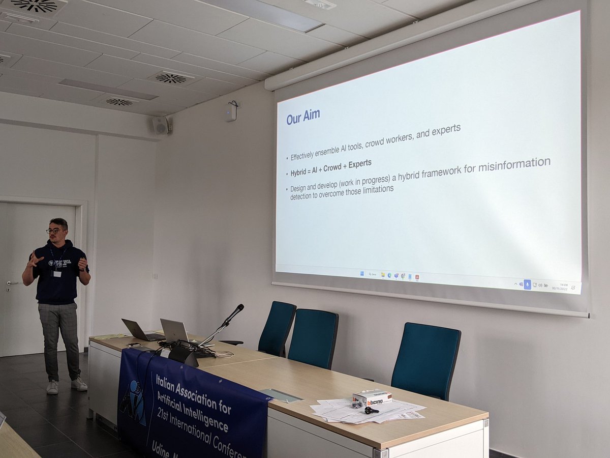 NL4AI's tweet photo. @labarbera_dav presenting the first best paper “A Hybrid Human-In-The-Loop Framework for Fact Checking”

#NL4AI #NLProc https://t.co/vsloLmbpFw