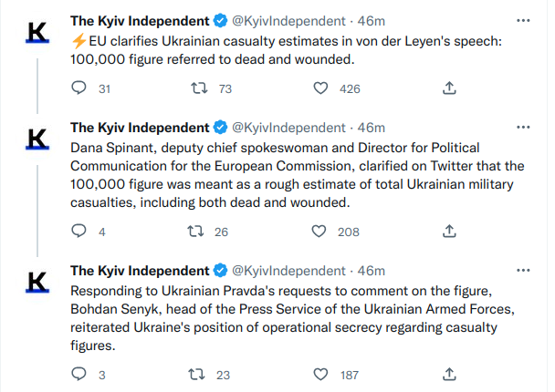 1
Today, EU's Von der Leyen announced:
"It's estimated that more than 20,000 civilians and more than...