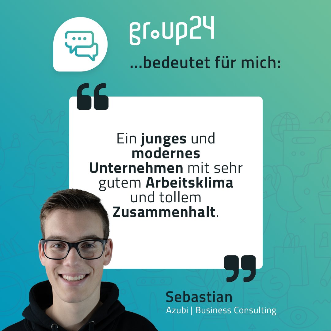 In dieser Reihe möchten wir euch näherbringen, was die group24 AG für unsere Mitarbeiter bedeutet. 👩‍💻🧔
Den Anfang macht heute unser Azubi Sebastian. 🙋‍♂️#mitarbeiterquotes #team #komminsteam #quotes #businessconsulting #ausbildung #dualesstudium #informationstechnologie