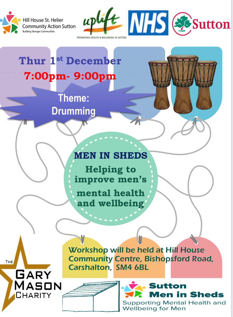 Delighted that <a href="/GaryMasonCharit/">Gary Mason Charity</a> are working with this great project Men in Sheds Sutton. Calling all men! Come along tomorrow and try our Hand drumming for fun!