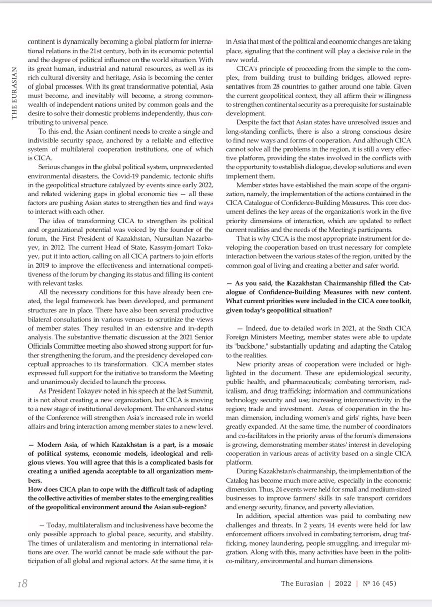 AkmaralBatalova's tweet photo. My piece in The Eurasian Magazin about NEW ASIA IN A NEW WORLD:
KAZAKHSTAN'S ROLE IN CREATING
A COMMON ARCHITECTURE
OF INDIVISIBLE SECURITY https://t.co/krGqp4Taz3