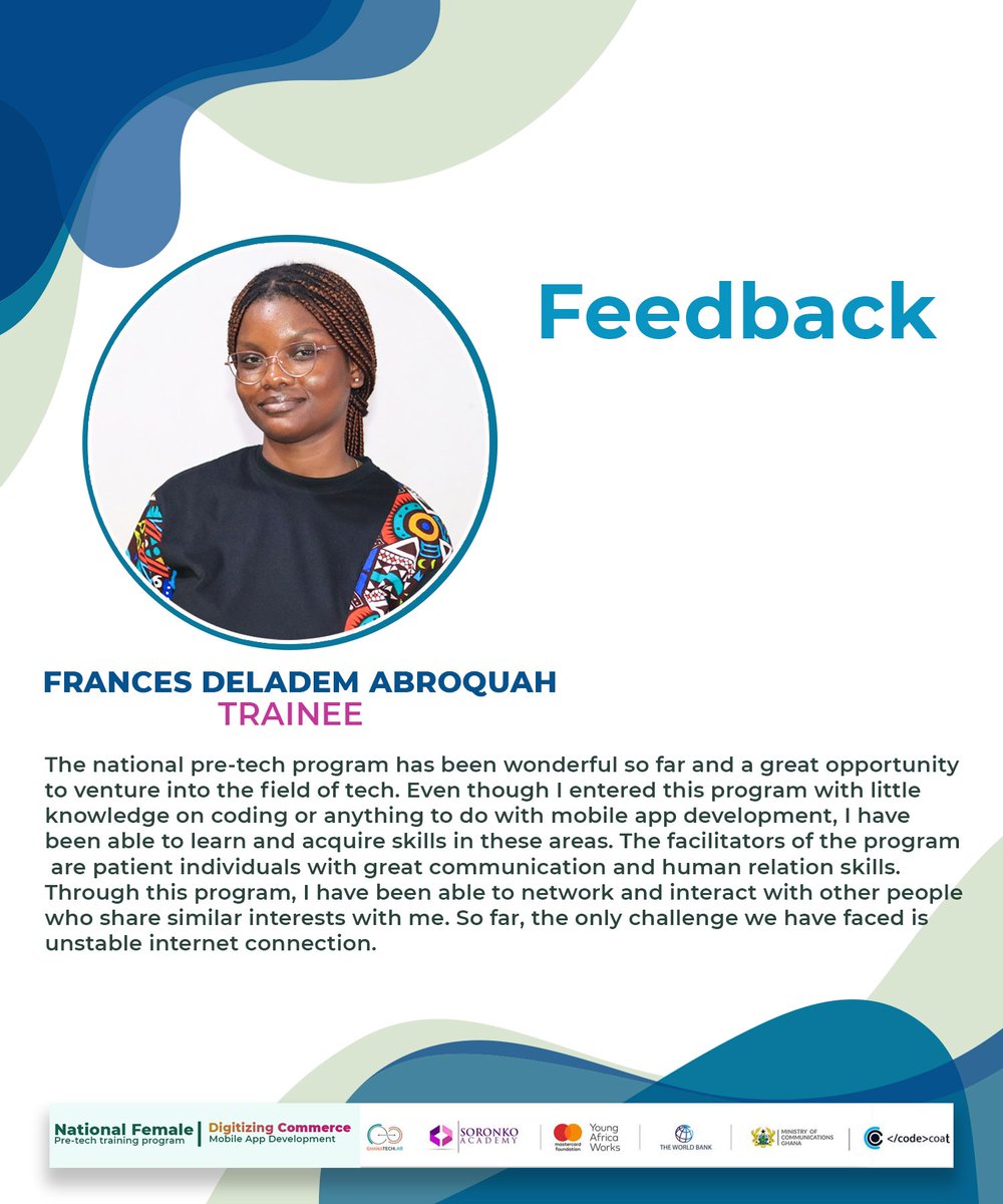 coast_code's tweet image. Feedback session from Frances Deladem Abroquah concerning the ongoing Mobile App Development
#GTLImpact
#GTLBaseProgram
#MobileAppDevelopment
#YoungAfricanWorks
#ministryofeducation
#ladiesintech