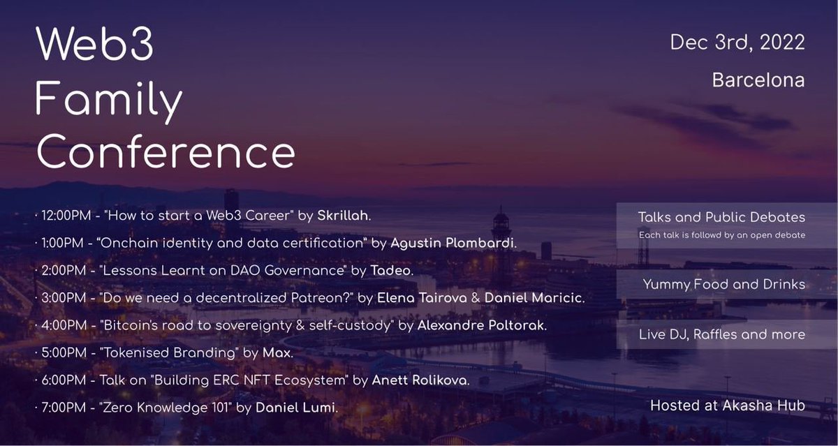 zkLumi's tweet photo. Looking 2 get into web3 and #BuildTheBear🐻❄️? @SecretSkrillah will get you guaranteed job!
Want 2 learn about effective DAO governance? @tadeo_dao is a master!
Interested in ZK but confused by all the math?
Join the @Web3Family_ Conf Dec 3rd🔥 Orgd by the 1 & only @AdrienBe_ 🥳 https://t.co/OU1D763jPB