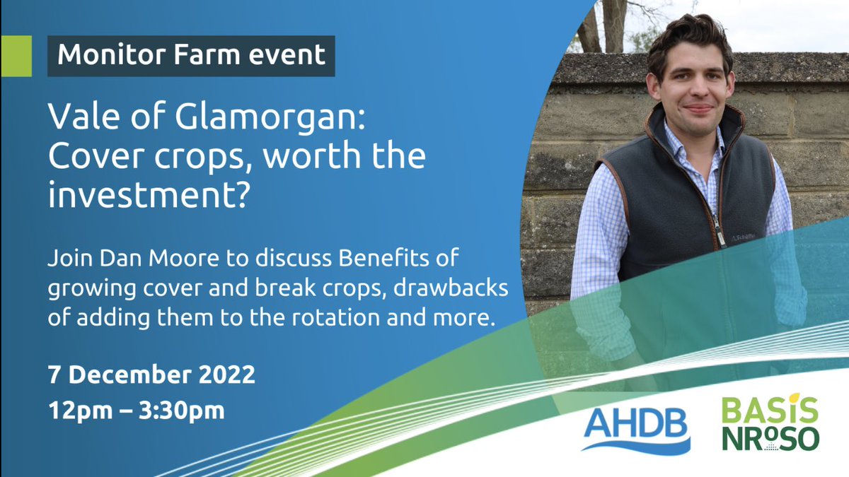 Bridgend is the place to be next Wednesday 🤩🏴󠁧󠁢󠁷󠁬󠁳󠁿 We have Soil Farmer of the Year David Miller and NIAB’s Nathan Morris sharing their secrets on #covercrops ☘️🍄 Book here!! ➡️ ahdb.org.uk/events/vale-of…