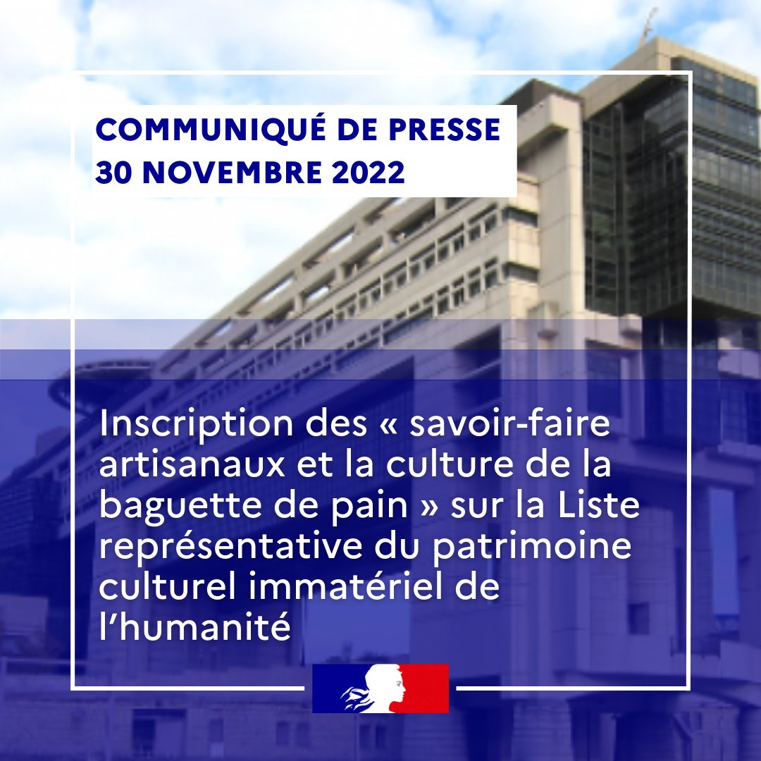 Economie_Gouv's tweet photo. 🔴Inscription des « savoir-faire artisanaux et la culture de la baguette de pain » sur la Liste représentative du patrimoine culturel immatériel de l’humanité. Plus d'infos 👉https://t.co/OkNABTZf1E
#artisanat #patrimoineimmateriel https://t.co/FskF0CHvQP