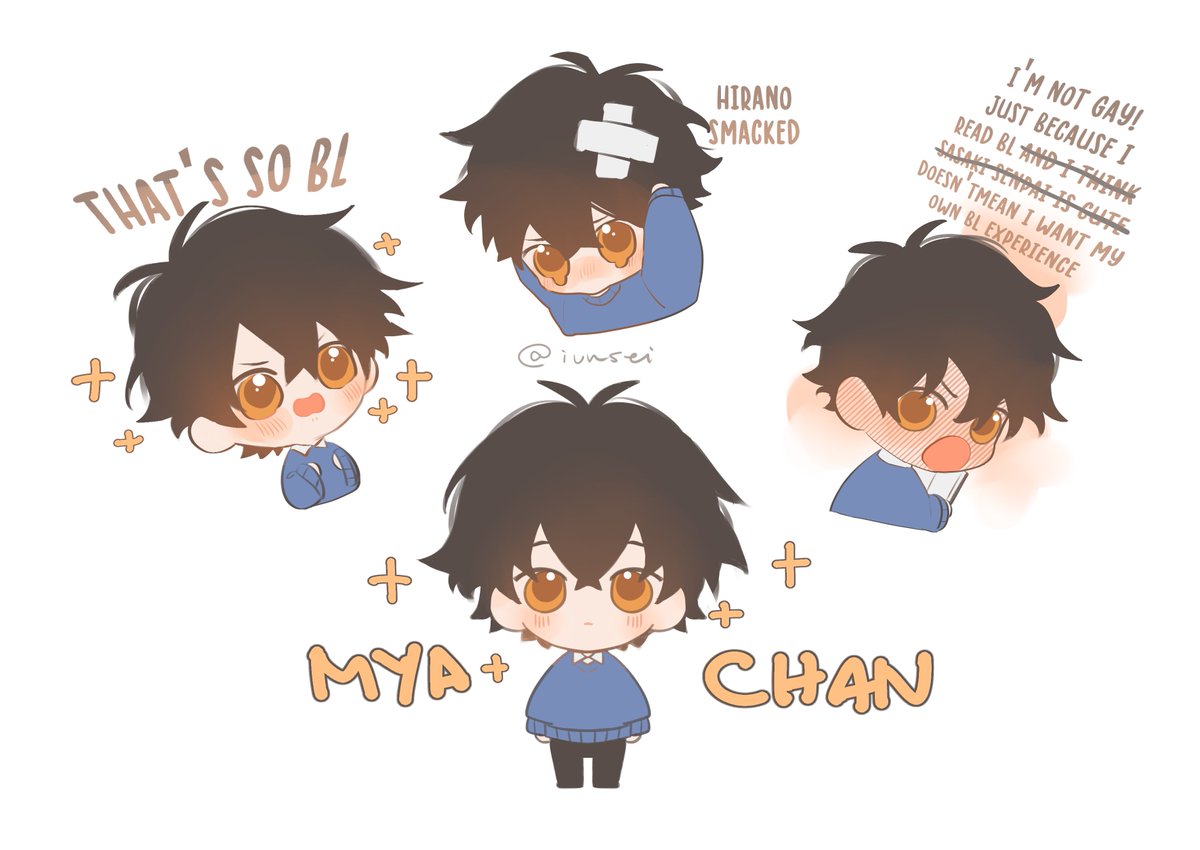 1boy chibi male focus english text black hair blush multiple views  illustration images