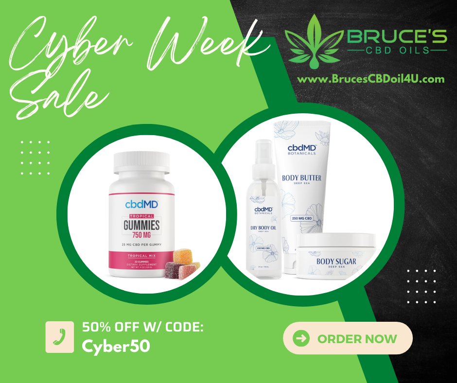 bdelonge54's tweet photo. Check out our amazing selection of CBD and THC products at our extended Cyber Monday sale! 50% off everything! https://t.co/aVqJ8PztoC

#BrucesCBD ##CBDTopicals #CBDProducts #BrucesCBDOils #CBDOils #CBDGummies #Delta9THC #Delta8THC #CBDSale #HolidayShopping #CyberMonday https://t.co/vtxBzclvpo