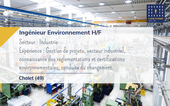 CadrAvenir's tweet photo. Cadr'Avenir recrute pour son client un(e) Ingénieur(e) Environnement. Le poste est basé à Cholet.

https://t.co/3j2KnT82XO 

#environnement #offresdemploi #industrie https://t.co/X6JJkMvW7O