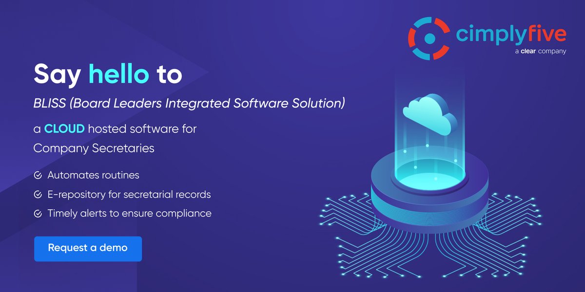 _cleartax's tweet photo. BLISS provides peace of mind and comfort to the Board of Directors and shareholders by giving them real-time compliance status with the provisions of the Companies Act, 2013. @Cimplyfive 

Request a DEMO of BLISS today: https://t.co/5alNKHX88H

#Compliance #CorporateSecretarial https://t.co/idrqbmcIjY