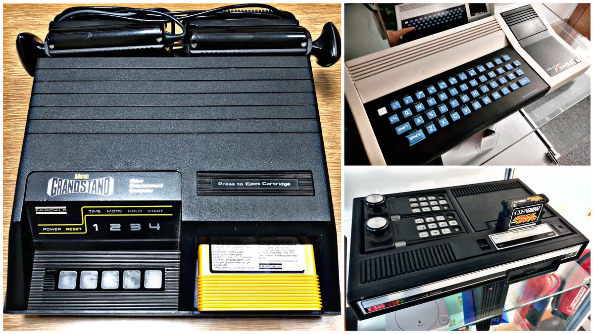 SWRetroComp's tweet photo. For today’s #RetroTrio we have the #Grandstand Video Entertainment Computer, #CBS #ColecoVision and #Mattel #Aquarius. Which do you keep, gift and delete from history? #RetroComputing #ComputerHistory #VintageComputing #RetroGaming #VideoGames #ChannelF https://t.co/1YdGmAj764