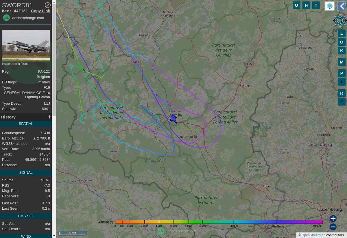 Radar_Assistant's tweet image. MULTI ADSBX MANOEUVRING ALERT : At time Wed Nov 30 13:31:51 2022 #SWORD81  was likely to be manoeuvring at FL366 26nm from DIK Diekirch_VOR-DME_LU
 near Ourt, Saint-Marie-Chevigny, Libramont-Chevigny, Ne #AvGeek #ADSB globe.adsbexchange.com/?icao=44F181&amp;amp;z…