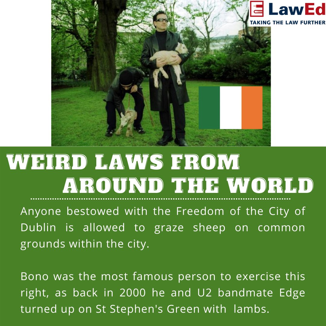 LawEd_ie's tweet photo. The fifth and final weird law that we have to share with you all is from none other than... Ireland ☘️

Did you know this law existed?🤯

#weirdlawsaroundtheworld #Ireland #lawed #law #legalliteracy #wellbeing #secondaryschoool #youthreach #youthgroup #teachersassociation #onsite https://t.co/vDPxZdg1ma
