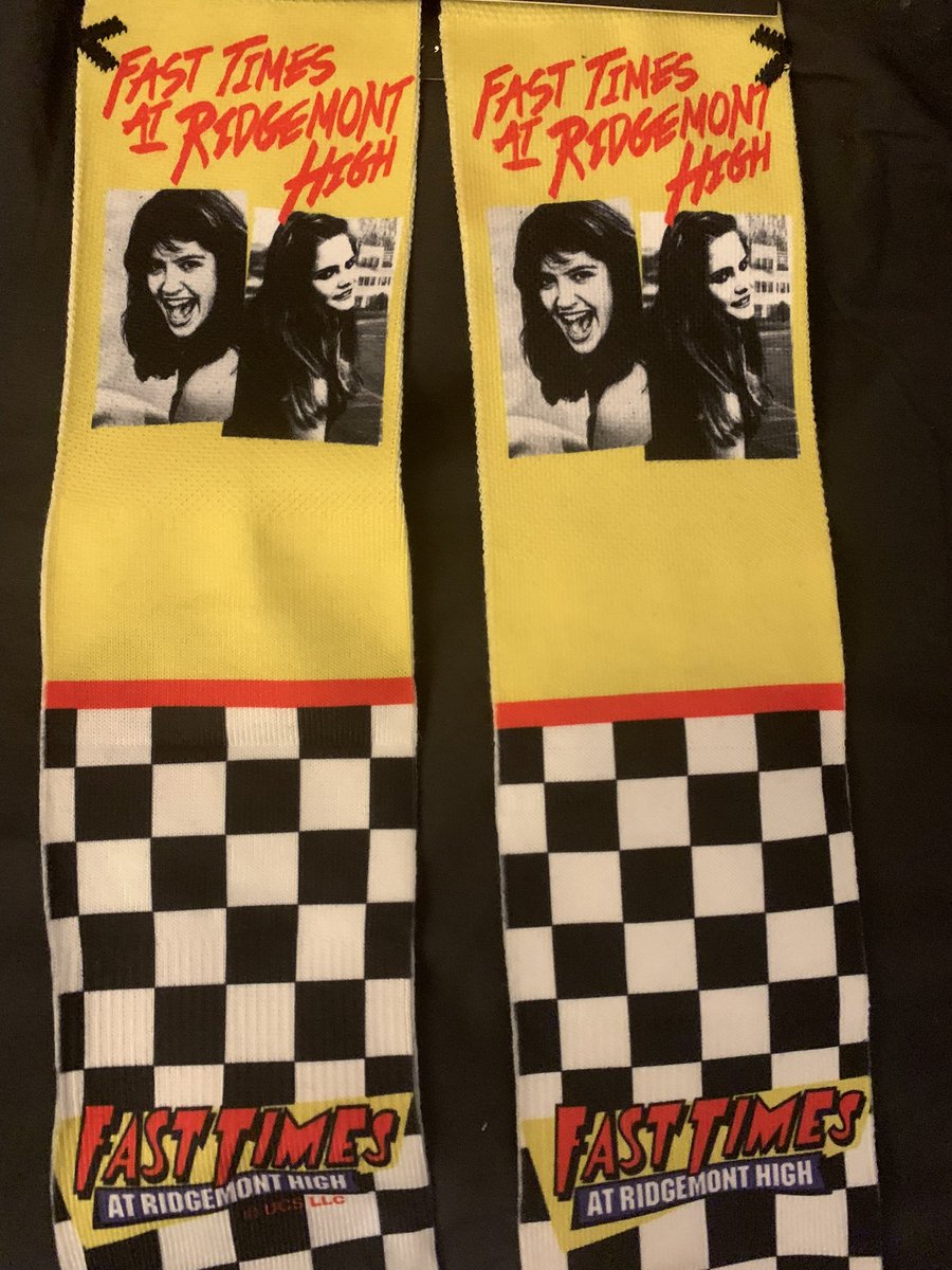 Caseyondemand's tweet photo. “Fast Times at Ridgemont High” socks. When I was a teenager I always dreamed about Phoebe Cates being on my body in some way. Granted, I didn’t think it would be on my feet. But, you know, baby steps. #socks #funsocks #coolsocks #phoebecates #caseyssocks #caseysthoughts https://t.co/fTA48fGi2J