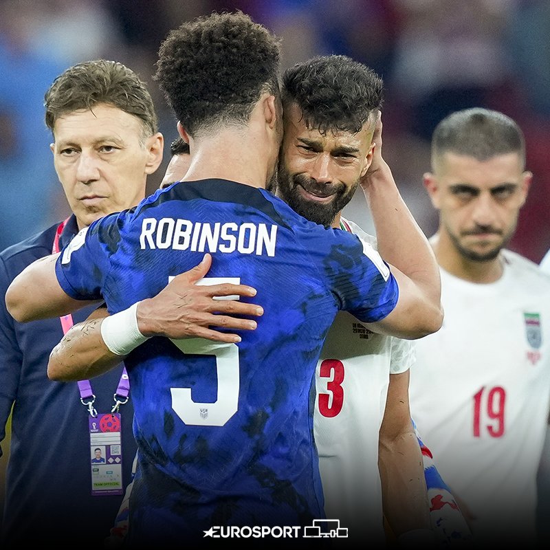 When American players console Iranian players after Iran's loss at #Qatar2022 , humanity is greater than the sum of its parts. 
#IRNUSA