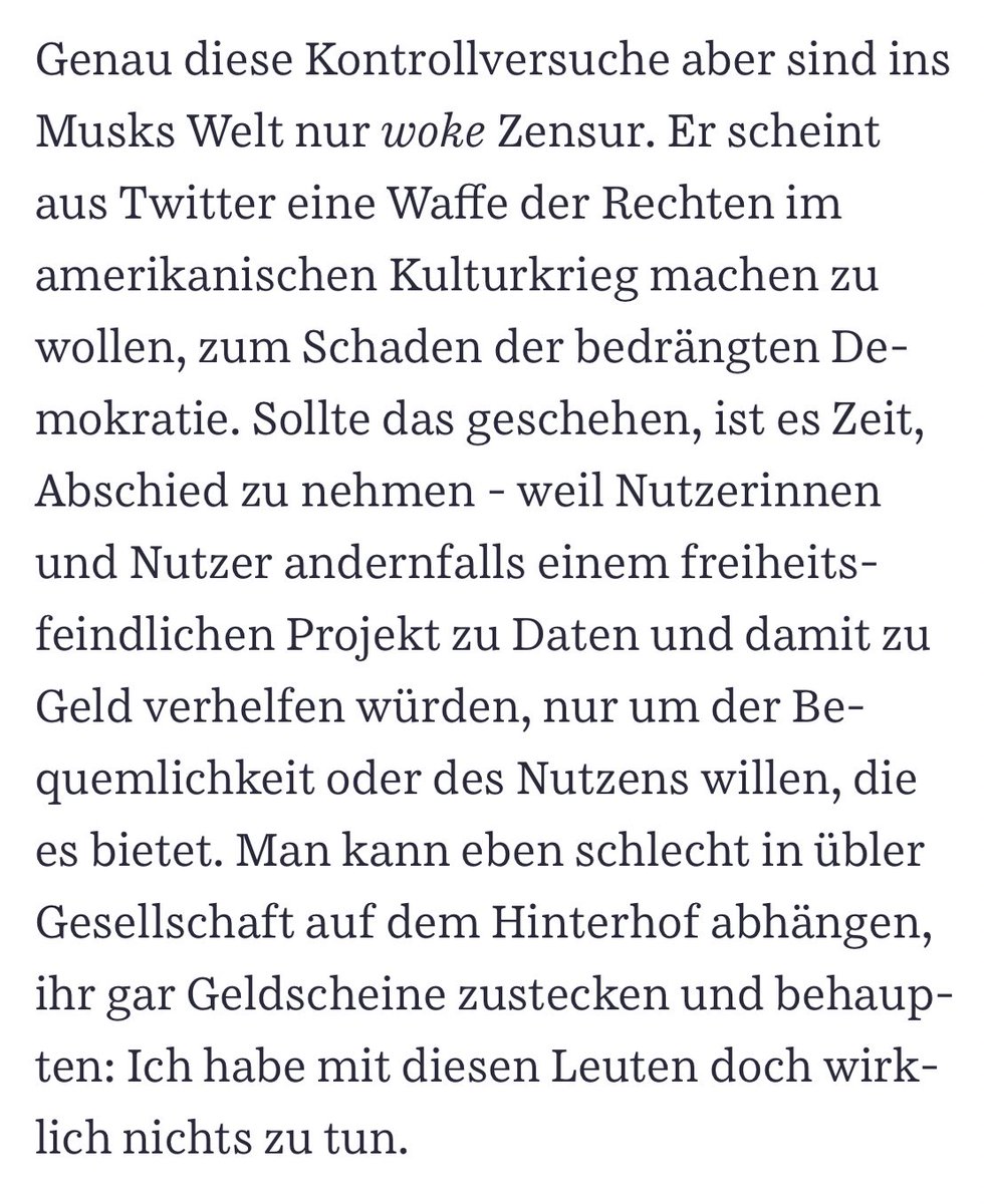 ullistremmel's tweet photo. Twitter, Musk und die Rechte: "Er scheint aus Twitter eine Waffe der Rechten ... machen zu wollen" - Kommentar von Joachim Käppner @SZ https://t.co/CKUOaIlJmO