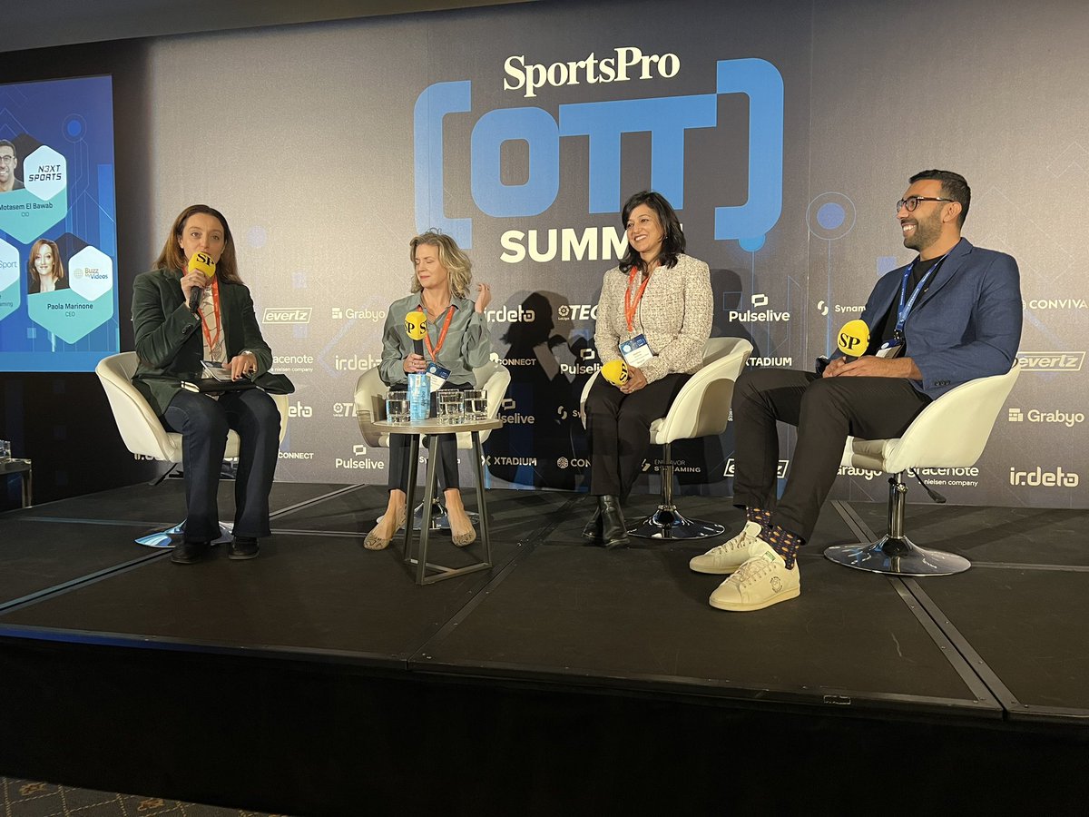 On stage. <a href="/PaolaMarinone/">Paola Marinone ✈</a> <a href="/BuzzMyVideos/">BuzzMyVideos</a> discussion personalization in OTT. @MotaElb. <a href="/SportsPro/">SportsPro</a> #SPOTT22