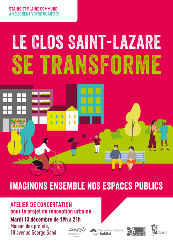 VilledeStains's tweet image. LE CLOS SAINT-LAZARE SE TRANSFORME 🔁
Stains et @PlaineCommune améliorent votre quartier.

Rendez-vous à l'atelier de concertation le 13 décembre de 19h à 21h à la maison des projets, 10 avenue George Sand.

Retrouvez l'actualité sur le site de la ville 👇
stains.fr/evenements/le-…