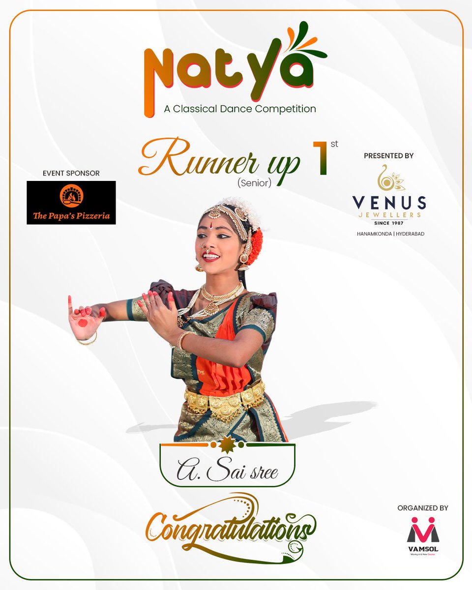 VamsolMedia's tweet photo. An amazing classical dance performance by #A.Saisree , runnerup1 in senior category of the Natya classical dance competition.
- We #vamsolmedia trying to encourage the talent of these amazing and young dancers by giving this opportunity with the support of @venusjewellers.online. https://t.co/FpXuAmT9Gp