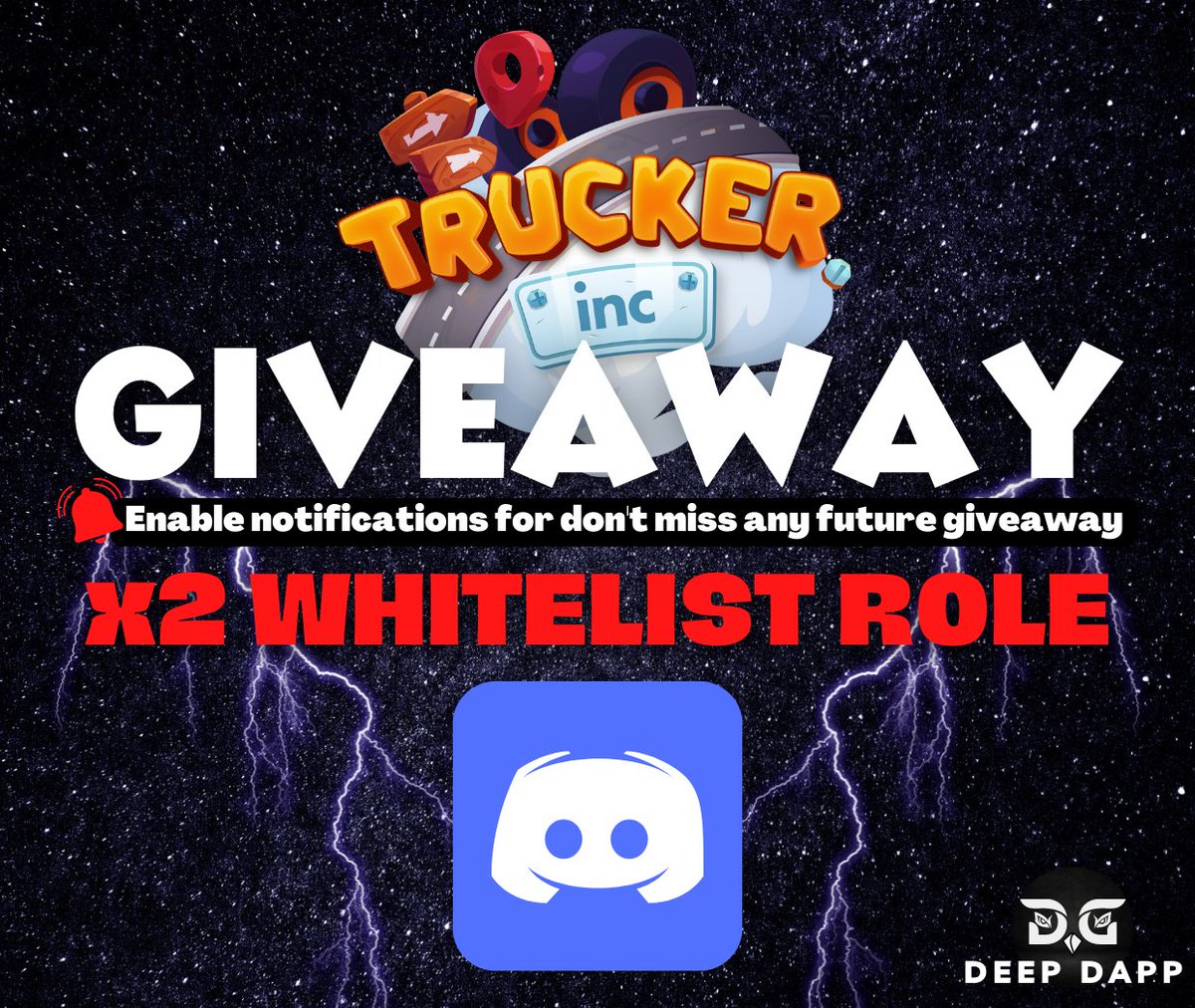 📌Trucker Inc | x2 WL Role

🔑To enter
1️⃣ Follow -> <a href="/trucker_inc/">Trucker INC</a> &amp; <a href="/deepdapp/">Deep Dapp</a>
2️⃣ ❤️+ RT &amp; Tag 3 FRIENDS
3️⃣ Comment your DISCORD ID
4️⃣ Verify Honeycomb
5️⃣ ‼️Join Discords‼️⬇️
 1. discord.gg/nVG9EPdSJR
 2. discord.gg/wTnxdVKBQW
⏲️End 2 December
#NFTdrop #WAXP #P2E #Giveaway