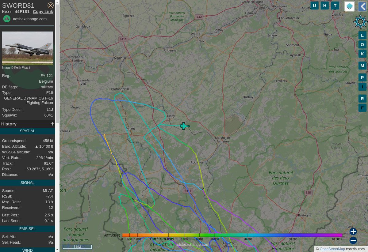 Radar_Assistant's tweet image. MULTI ADSBX MANOEUVRING ALERT : At time Wed Nov 30 13:44:51 2022 #SWORD81  was likely to be manoeuvring at FL82 22nm from BFS Florennes_TACAN_BE
 near 18, Rue du Pachy, Hamerenne, Rochefort, Dinant, Na #AvGeek #ADSB globe.adsbexchange.com/?icao=44F181&amp;amp;z…