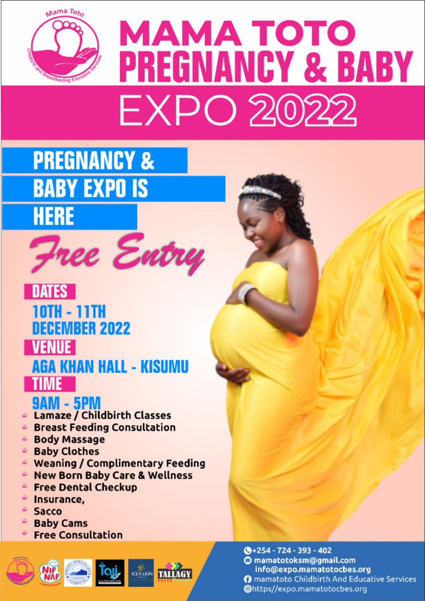 KisumuSH's tweet photo. Mama Toto Pregnancy and Baby Expo is here!
📆10th - 11th December 2022
🏬 Aga Khan Hall Kisumu
🕑 9am - 5pm

Get to understand the pregnancy journey through Mamatoto CBEs Expo 2022.

We will be there! Don't miss!! @AndMamatoto @NipNap_Kenya https://t.co/eKhvIfM4L9