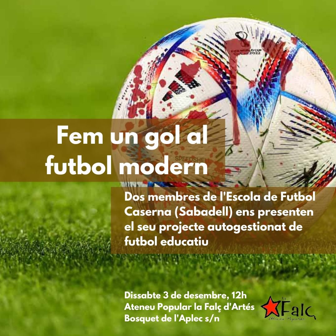 🔴CONTRA EL MUNDIAL DE LA VERGONYA!

Aquest dissabte, a partir de les 12h, farem una xerrada sobre el projecte de <a href="/FutbolCaserna/">Escola de Futbol La Caserna</a>, us hi esperem!!
