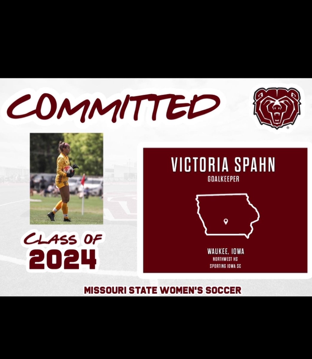 I am so excited to announce my verbal commitment to play D1 soccer and further my education at Missouri State University! Huge thanks to all my family, friends, coaches, and teammates who supported me along the way. Can’t wait for the next chapter! Go bears!!⚽️🐻