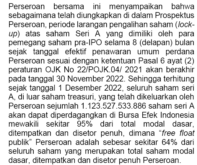 doktermarket's tweet photo. Periode lock-up 1,1 triliun saham GOTO berakhir hari ini. Sehingga saham seri A free float GOTO di BEI bertambah dari 40,6 miliar saham hasil IPO menjadi 1,1 triliun saham. 
Kayaknya seru nih besok. https://t.co/HszXMTgwyC