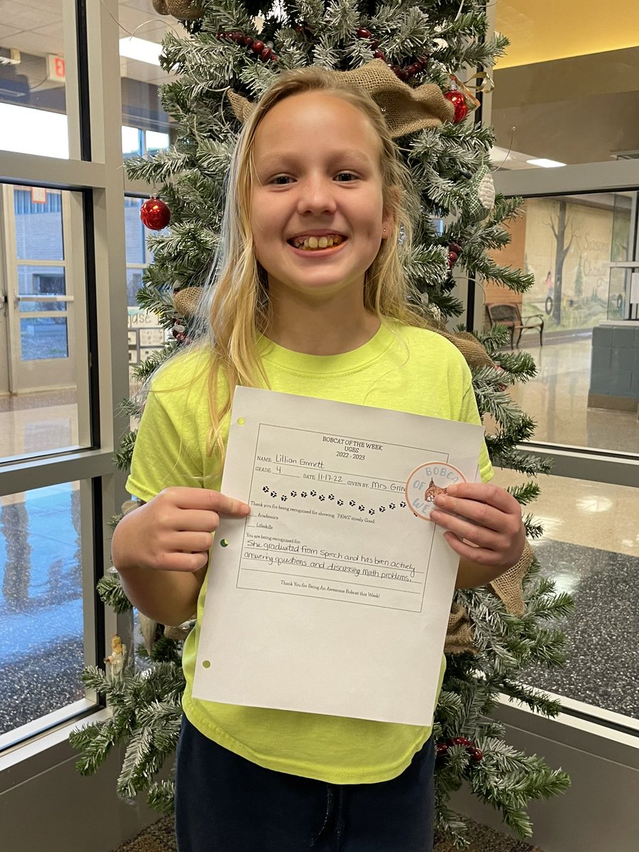 UnionGroveES17's tweet photo. Outstanding Effort and always doing her Personal Best gives Lillian a Bobcat of the Week Award! So proud of Lillian’s hard work and ready smile! Great Job! Keep up that great work!#UGESBOBCATS https://t.co/sTwxX7tBeP