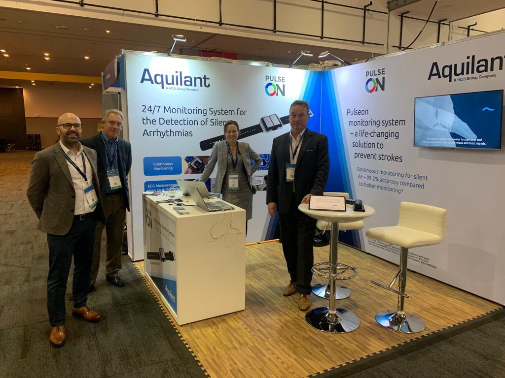 AquilantElectr1's tweet photo. Incredible couple of days at the UK Stroke Forum.  Lots of people very interested in using PulseOn for post-stroke/TIA monitoring.  Massive thanks to Jari Kaija and Graham Craven for joining us as the stand was overwhelmed with visitors during the breaks! https://t.co/x4tUm5csd7