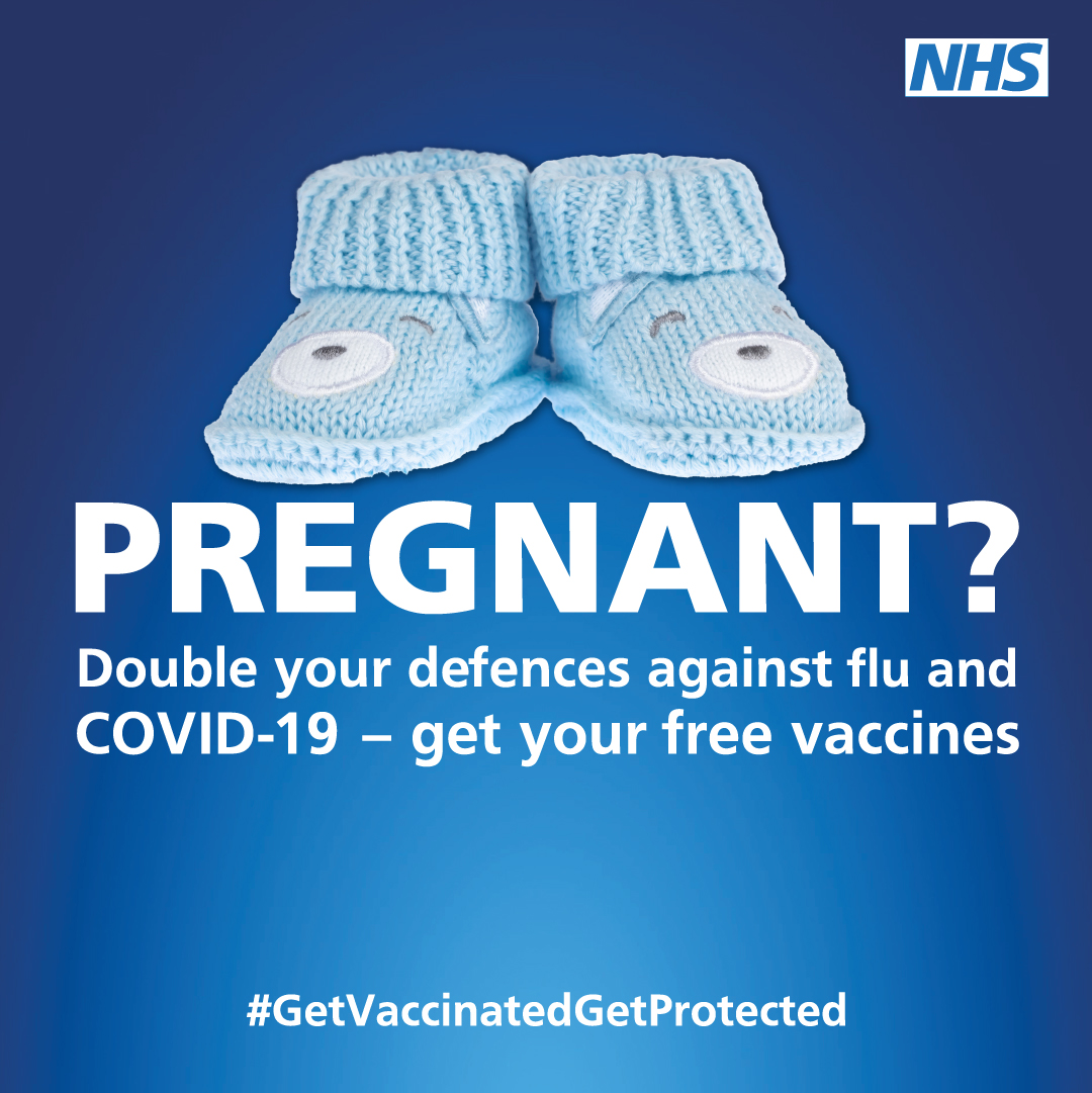 Pregnant?🤰

Double your Defences against Flu &amp; COVID-19 this year💉💉

Both vaccinations are safe &amp; you can have them at any stage of pregnancy to help protect you &amp; your baby.

Find out more👉nhs.uk

#GetVaccinatedGetProtected