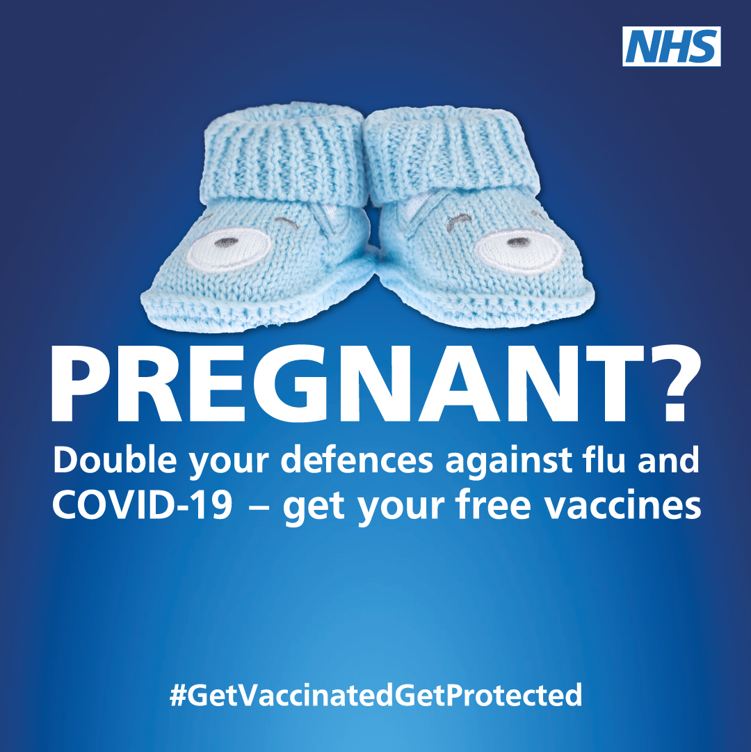 Pregnant?🤰 Double your Defences against Flu & COVID-19 this year💉💉 Both vaccinations are safe & you can have them at any stage of pregnancy to help protect you & your baby. Find out more👉nhs.uk #GetVaccinatedGetProtected