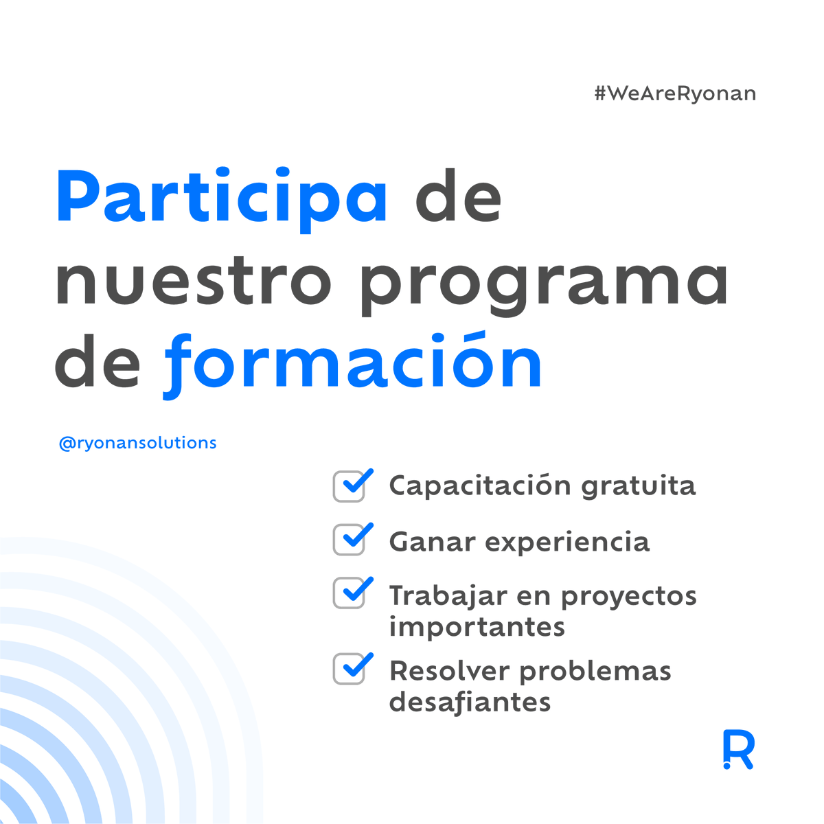 RyonanSolutions's tweet image. The Academy

💬 Sumate a nuestro programa de formación, donde podrás explorar tus capacidades y descubrir si la programación web es lo tuyo. 🔹 Ryonan Solutions 🔹
. . .
🌐ryonansolutions.com
📱info@ryonansolutions.com
. . .
#itconsulting #webDevelopment #outsourcing