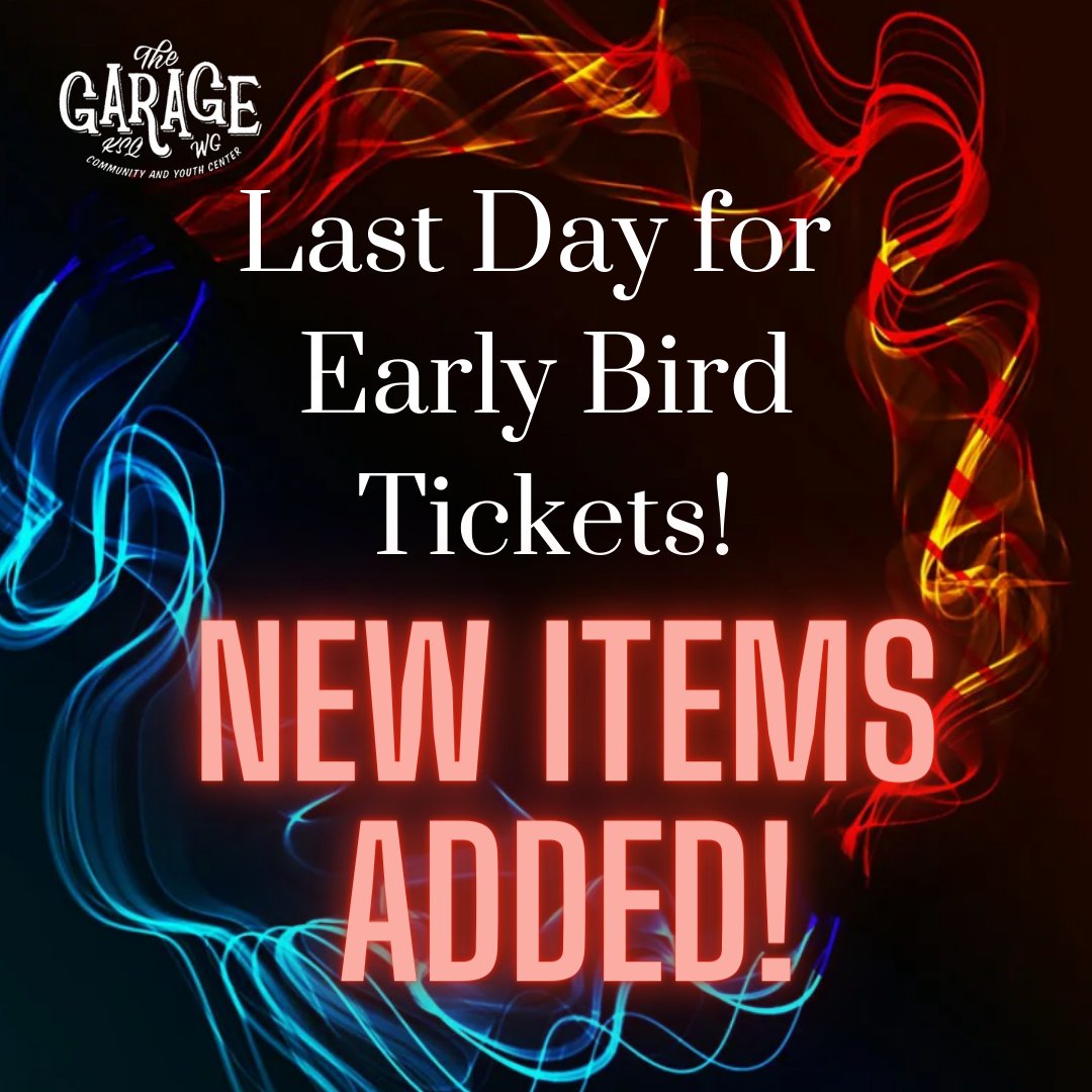 Today is the LAST DAY to purchase Early Bird tickets for The Garage's 13th Annual Holiday Auction!
After 11/30, tickets will be $55! Plus, we added NEW ITEMS to the auction catalog! 

Browse the catalog here: bit.ly/2022HolidayAuc…