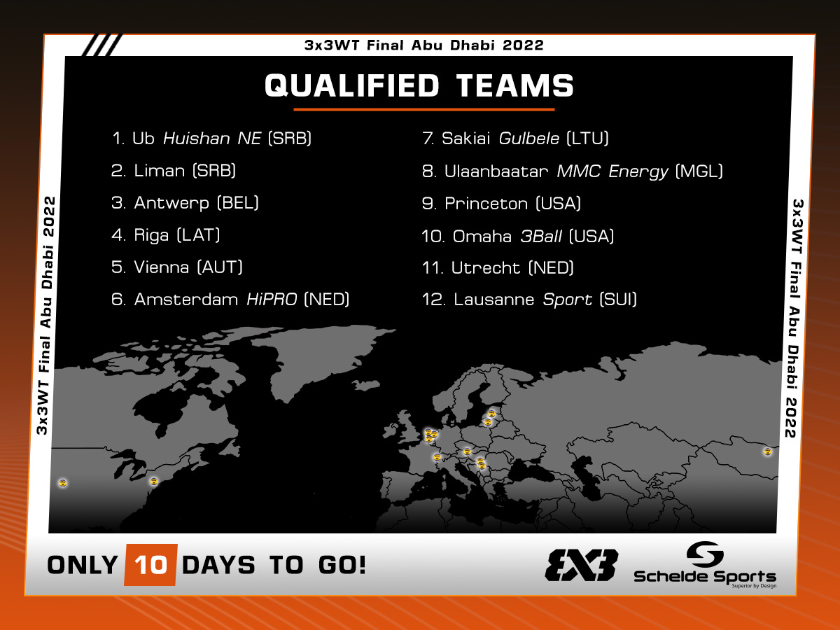 There are only 10 days to go for the FIBA 3x3 WT final in Abu Dhabi to start! 💥 All the final games will be played together with our SAM 3x3. You can already take a look at the 12 qualified teams. 💪 #3x3WT #3X3WTAbuDhabi