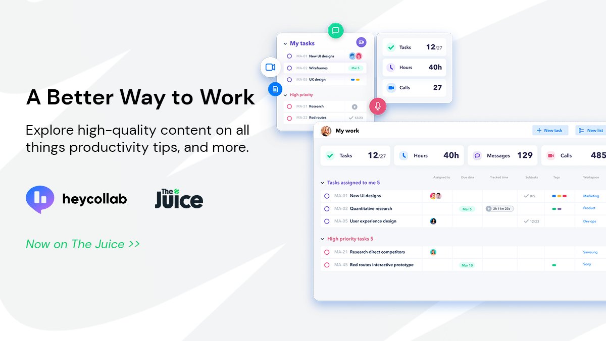 TheJuiceHQ's tweet photo. It's Launch Day 🚀, Juicers!

heycollab joins the modern-day marketing revolution that puts content consumers front &amp; center.

They are joining The Juice 🎉

In need of a better way to simplify your team’s work?
Then it's time to Start Juicing heycollab 🧃
https://t.co/FIkvc1Vklu https://t.co/mSIA8rWSjb