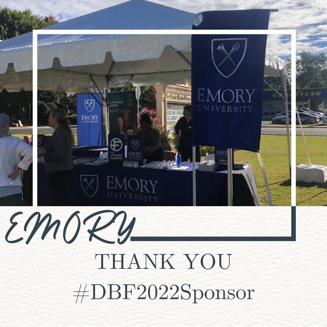 DecaturBookFest's tweet photo. The Decatur Book Festival would not be possible without @EmoryUniversity.
Thank you, Emory, for being such an amazing sponsor and supporting #DBF2022 year after year.
https://t.co/zgjsV7Omb4
#DBF #DecaturBookFestival #EmoryUniversity https://t.co/XAPAuC0Jsw