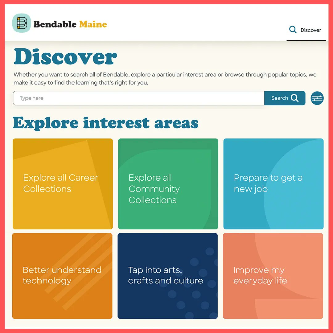 Uncertain what Bendable Maine can do for you? Use our Discover feature to browse by our Career or Community Collections, job skills or interests, and explore for yourself! #bendablemaine #lifelonglearning