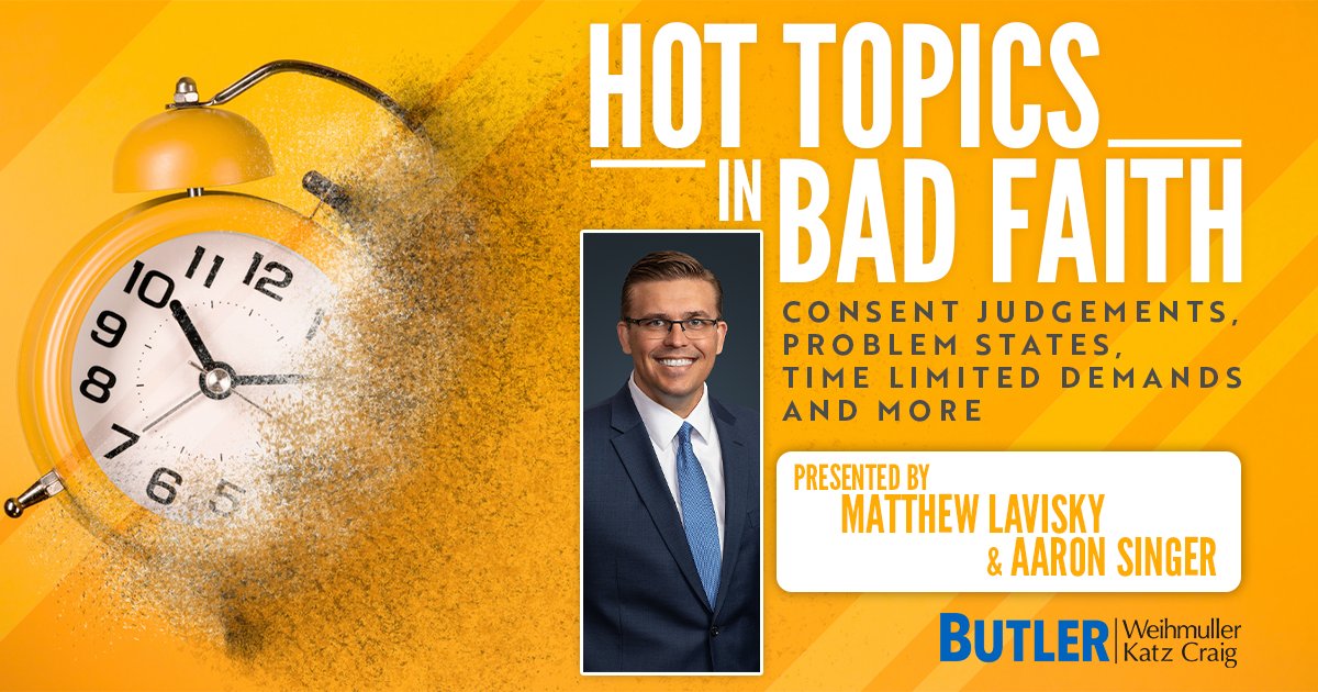 Don't miss it! Join Partner Matthew Lavisky and co-presenter Aaron Singer (The Hartford) as they present for the 2022 Insurance Coverage and Practice Symposium. Learn more: butler.legal/hot-topics-in-…

#ButlerLegal #insurancelaw #DRI